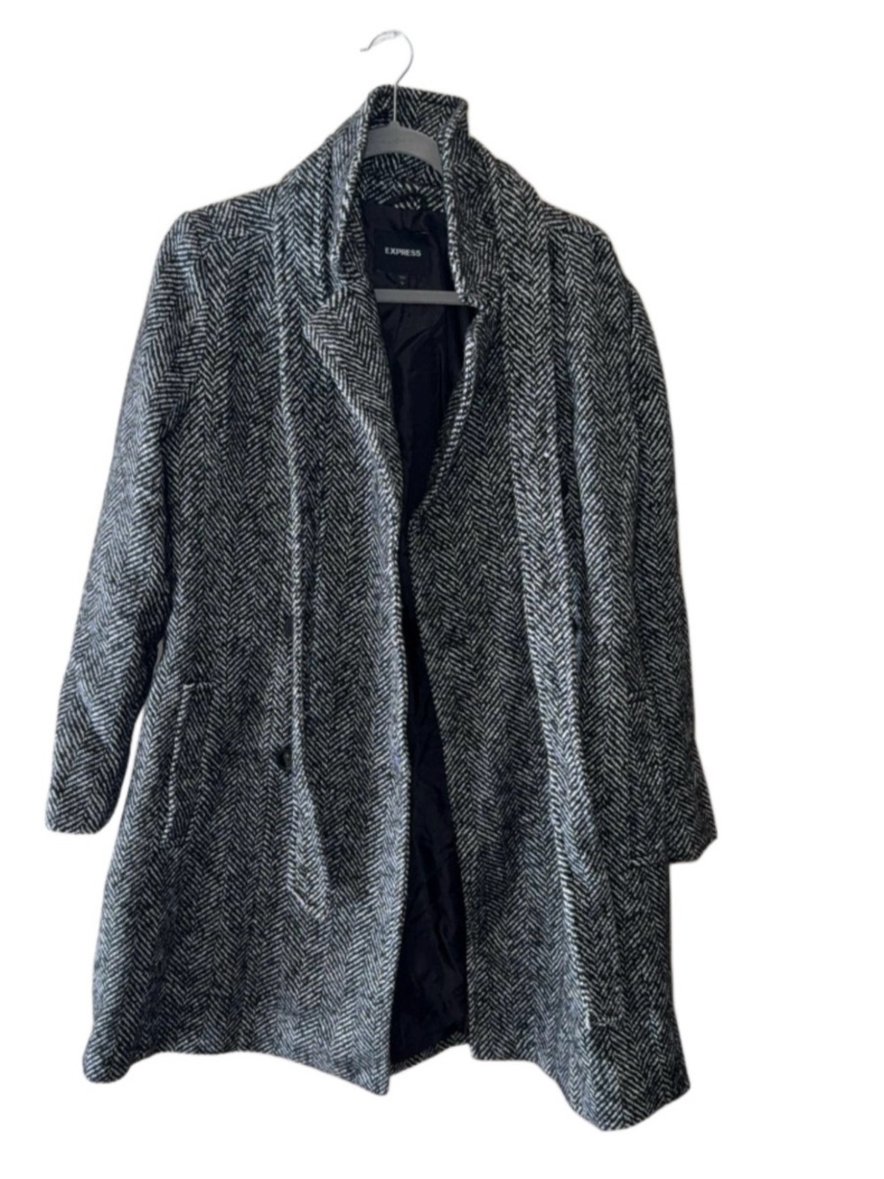 Express Women's Black & White Herringbone Trench Coat